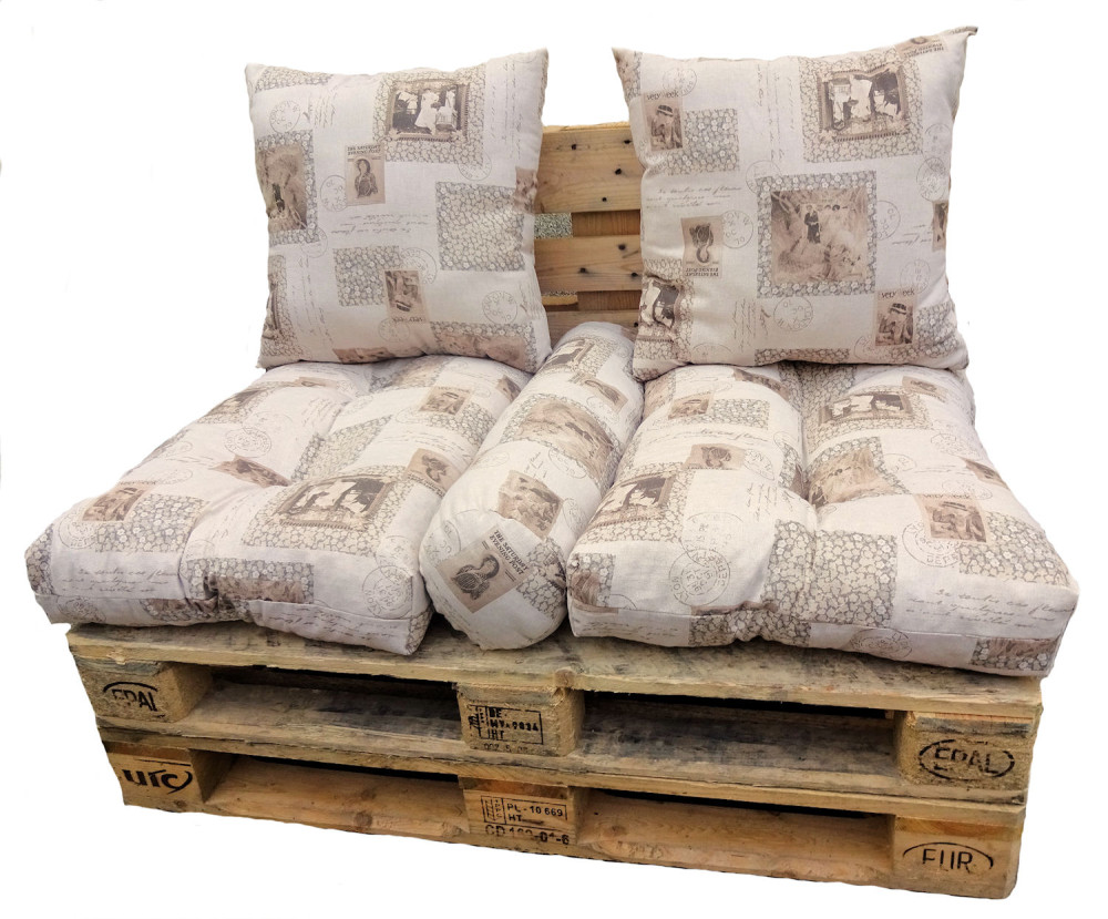 Polster , Kissen , Auflage für Palettensofa , Palettenpolster , Palettenkissen , Europaletten , Set 5 tlg. Sitzkissen + Rückenkissen , Leinen
