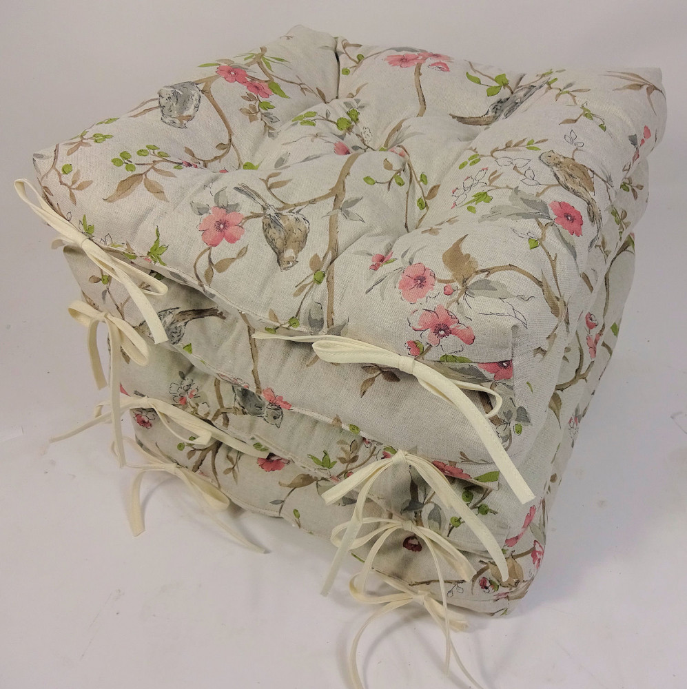 Set 4 x Stuhlkissen / Sitzkissen Klara 42 x 42 cm Dicke 8 cm , Stoff Mirha Leinen Bird