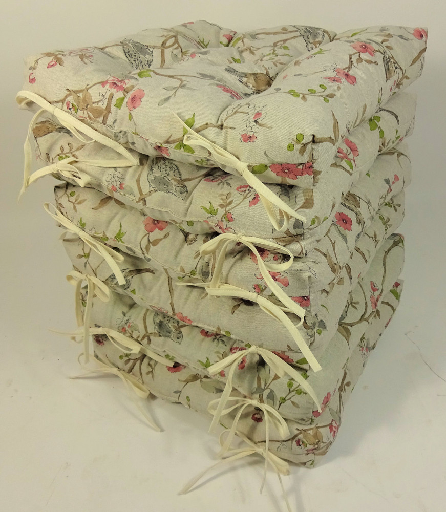 Set 6 x Stuhlkissen / Sitzkissen Klara 42 x 42 cm Dicke 8 cm , Stoff Mirha Leinen Bird