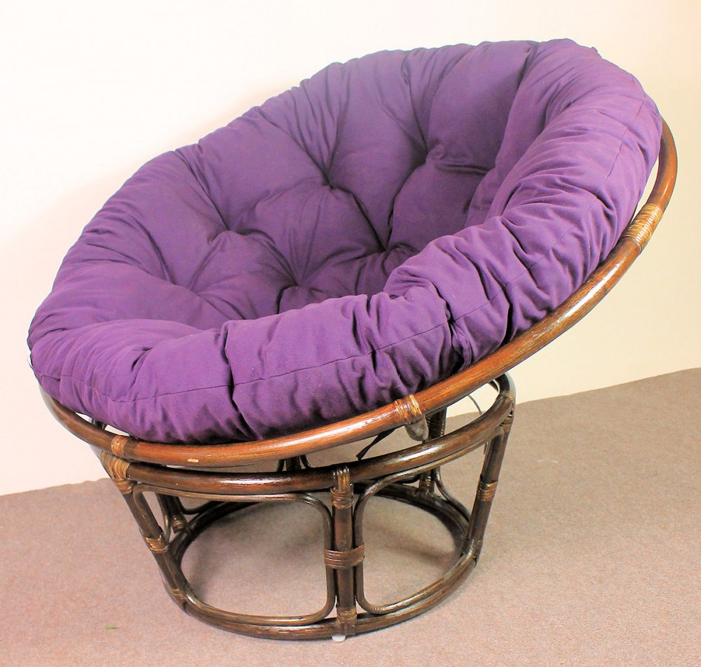 Rattan Papasansessel inkl. Polster , Gr. D 110 cm , Polster violett