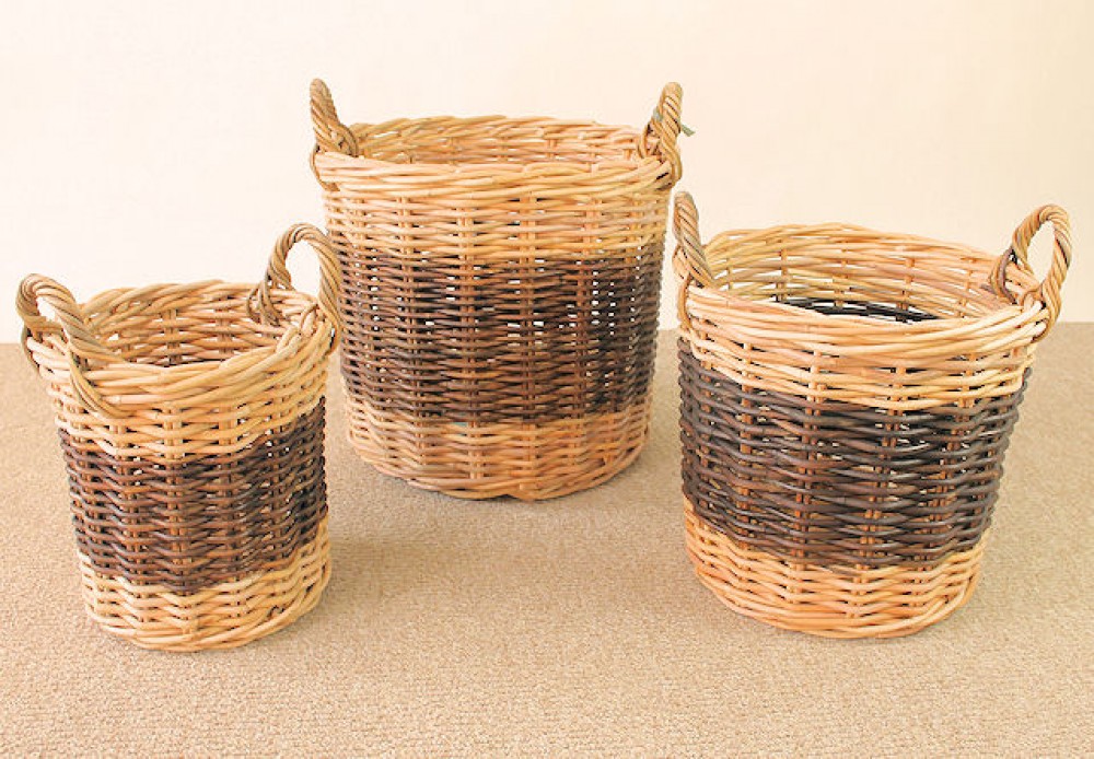 3er Set Rattan Holz- und Kaminkörbe