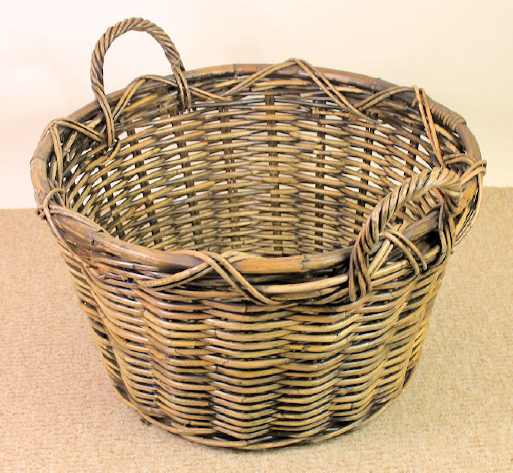 Rattan Kaminkorb , Holzkorb brown wash , D 58 cm H 33/42 cm