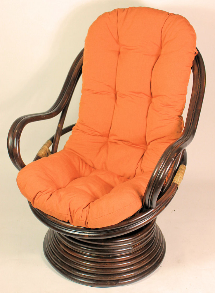 Rattan Drehsessel Linda inkl. Polster , darkbrown , Stoff terracotta