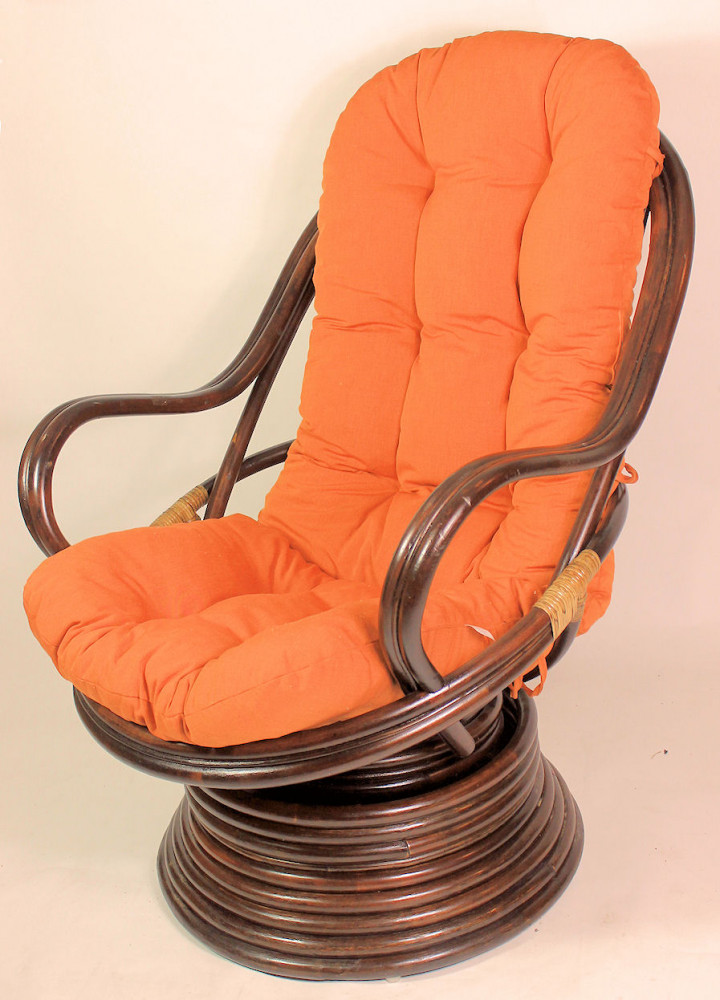 Rattan Drehsessel Linda inkl. Polster , darkbrown , Stoff terracotta