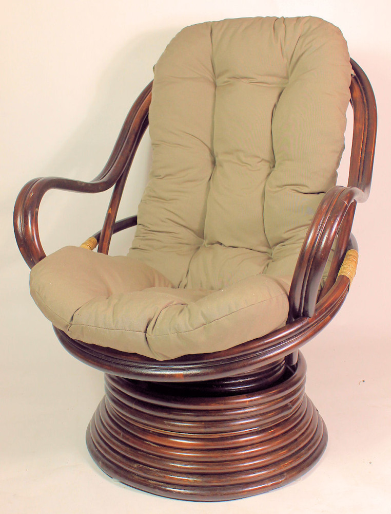 Rattan Drehsessel Linda inkl. Polster , darkbrown , Stoff dunkelgrau