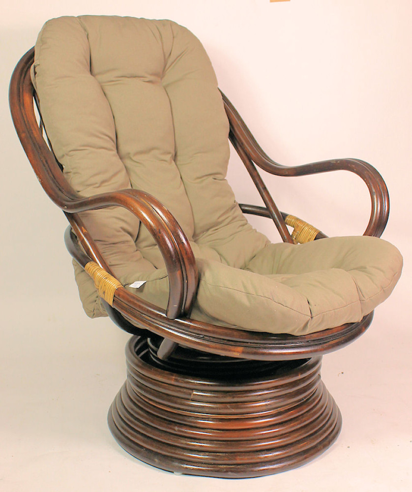 Rattan Drehsessel Linda inkl. Polster , darkbrown , Stoff dunkelgrau