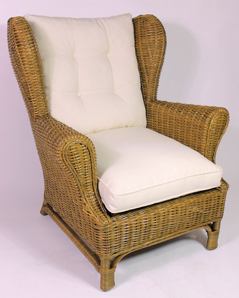 Preview: Rattan Ohrensessel King Chair , Rattansessel , Relexsessel , Hochlehner inkl. Polster . Korbfarbe : honig