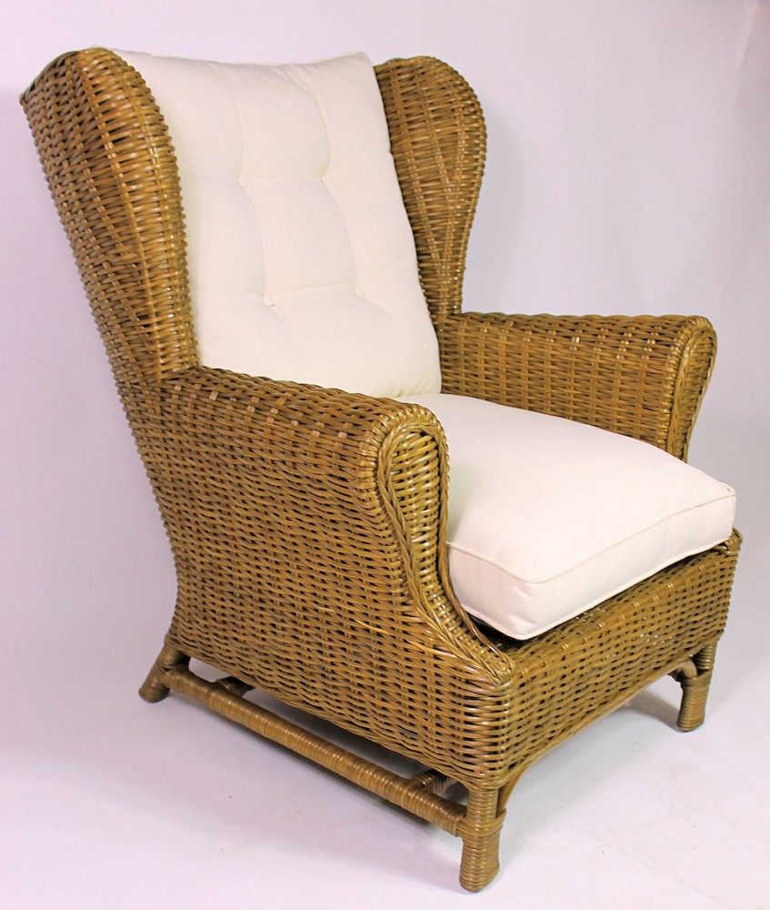 Rattan Ohrensessel King Chair , Rattansessel , Relexsessel , Hochlehner inkl. Polster . Korbfarbe : honig