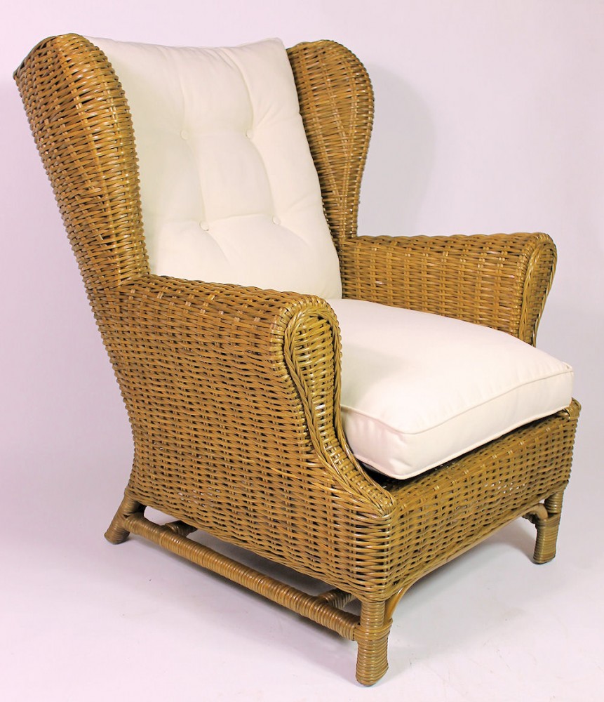 Rattan Ohrensessel King Chair , Rattansessel , Relexsessel , Hochlehner inkl. Polster . Korbfarbe : honig