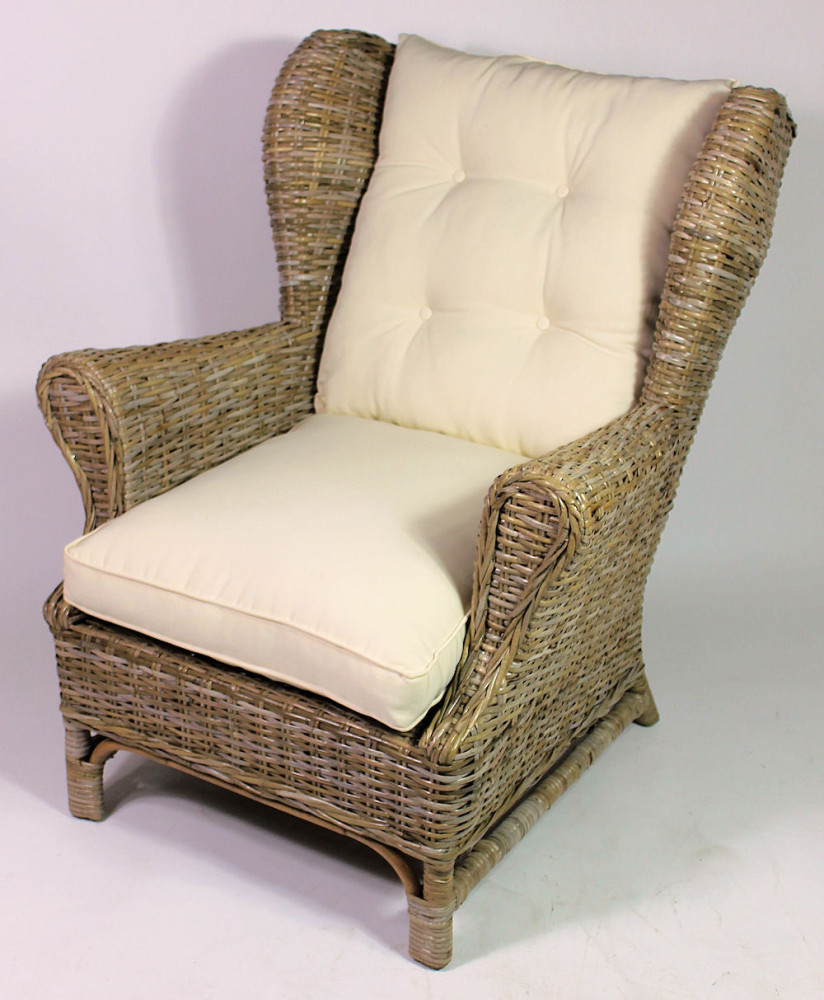 Rattan Ohrensessel King Chair , Rattansessel , Relexsessel , Hochlehner inkl. Polster . Korbfarbe : koobo gray