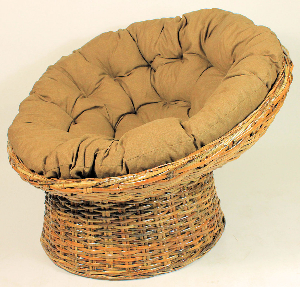 XXL Rattansessel , Rattan Papasan Sessel inkl. hochwertigen Loneta Polster , Material Abacca , D 110 cm , Fb. koobo brown