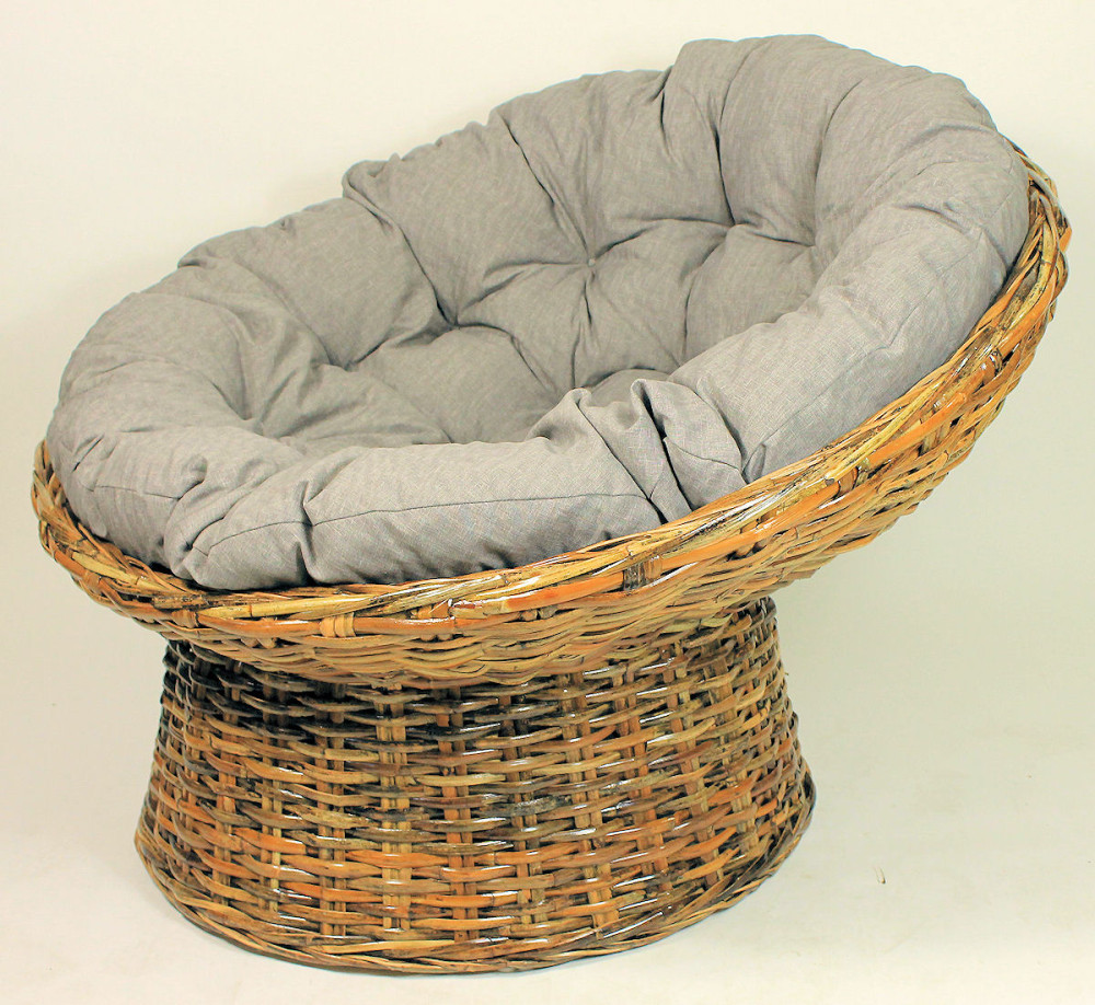 XXL Rattansessel , Rattan Papasan Sessel inkl. hochwertigen Loneta Polster , Material Abacca , D 110 cm , Fb. koobo brown