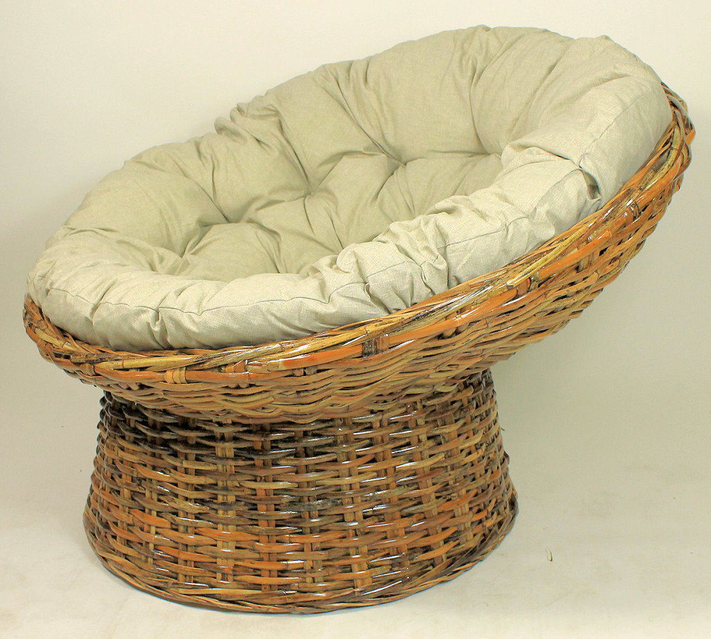 XXL Rattansessel , Rattan Papasan Sessel inkl. hochwertigen Loneta Polster , Material Abacca , D 110 cm , Fb. koobo brown