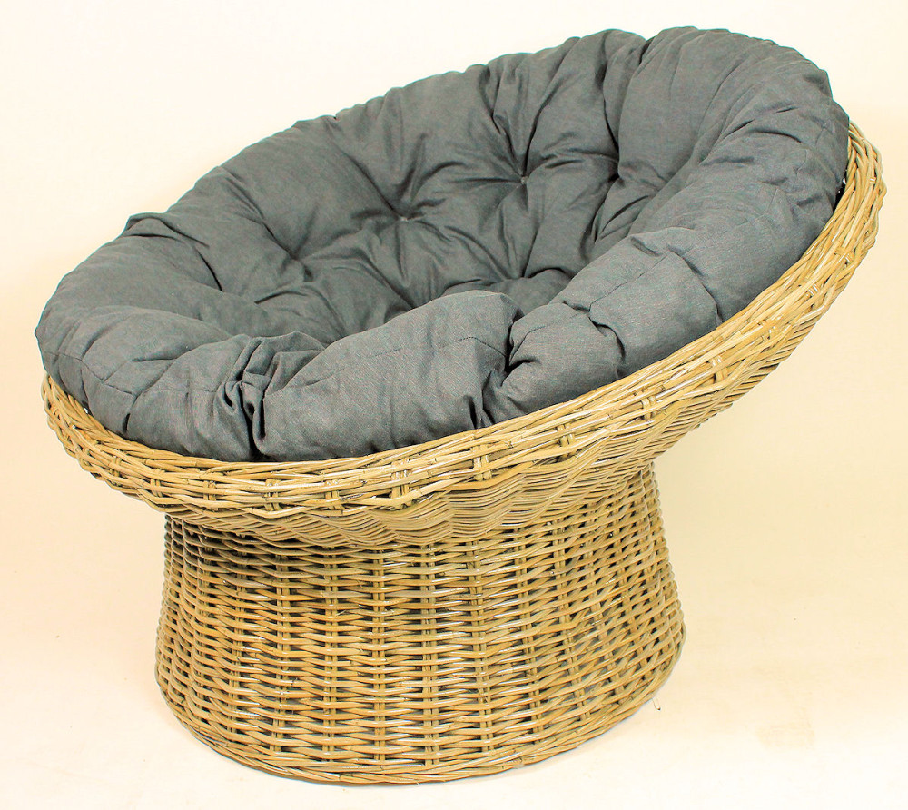 XXL Rattansessel , Rattan Papasan Sessel inkl. hochwertigen Loneta Polster , D 110 cm , Fb. Rattan koobo gray