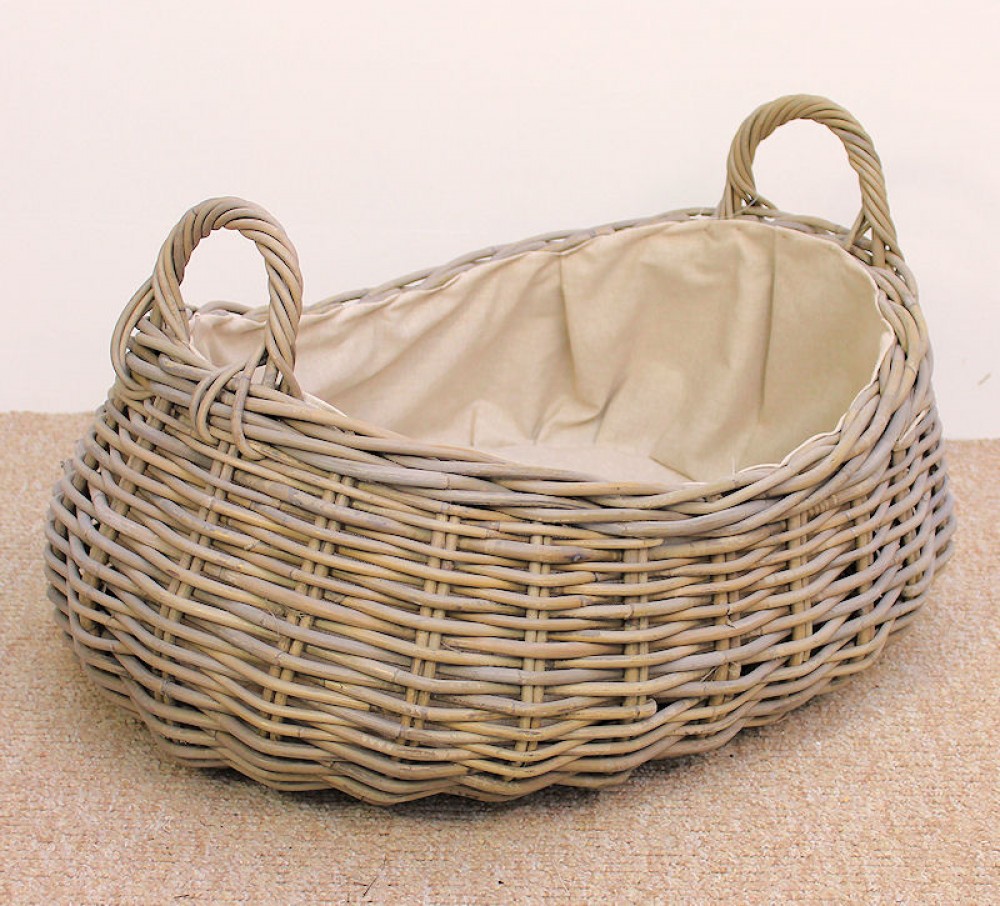 Rattan Kaminkorb Holzkorb inkl. Leinenfutter Fb. gray 62x50 cm H 28/36 cm