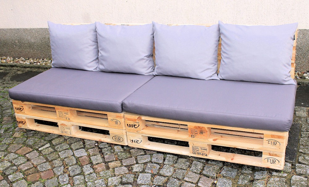 Polster für Palettensofa , Palettenpolster , Palettenkissen , Set 2 Sitzkissen + 4 Rückenkissen , Fb. grau