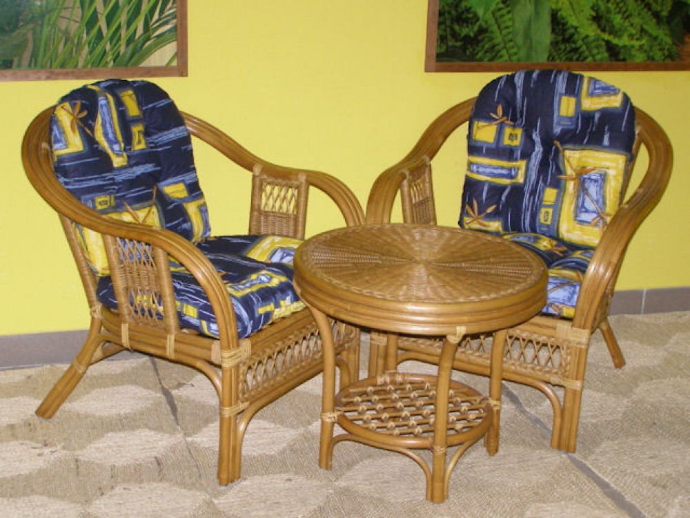 Rattangruppe Janeiro , 2 Sessel + Tisch , honigfarben Rattangruppe Janeiro , 2 Sessel + Tisch , honigfarben