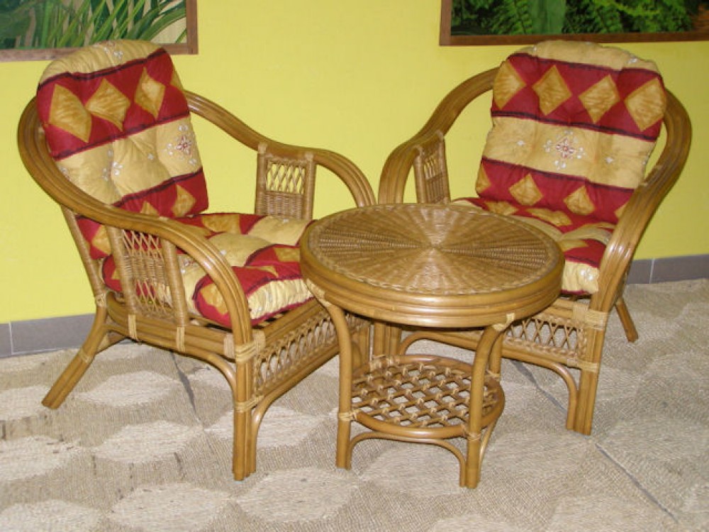Rattangruppe Janeiro , 2 Sessel + Tisch , honigfarben Rattangruppe Janeiro , 2 Sessel + Tisch , honigfarben