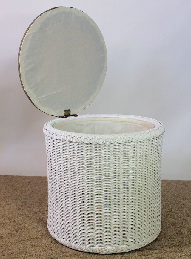 Rattani.de - Rattan Wäschekorb / Wäschetruhe "Rund" Weiß Lackiert