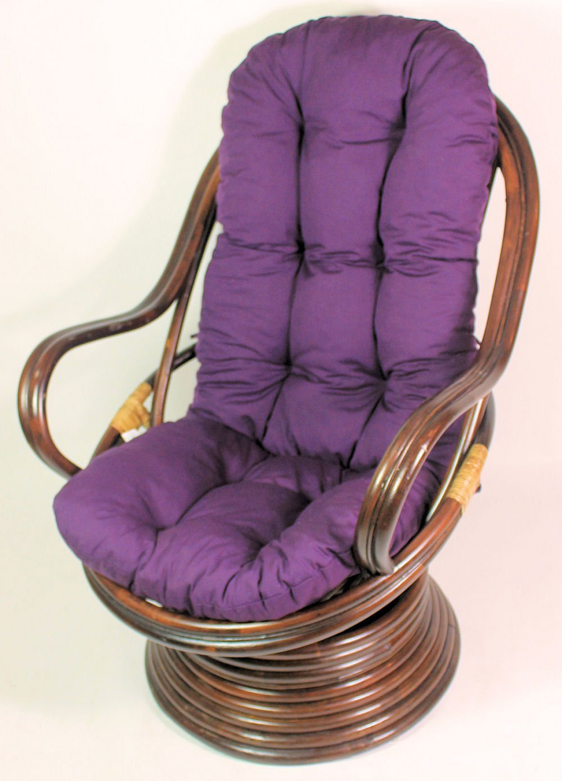 Rattan Drehsessel Linda inkl. Polster , darkbrown , Stoff violett