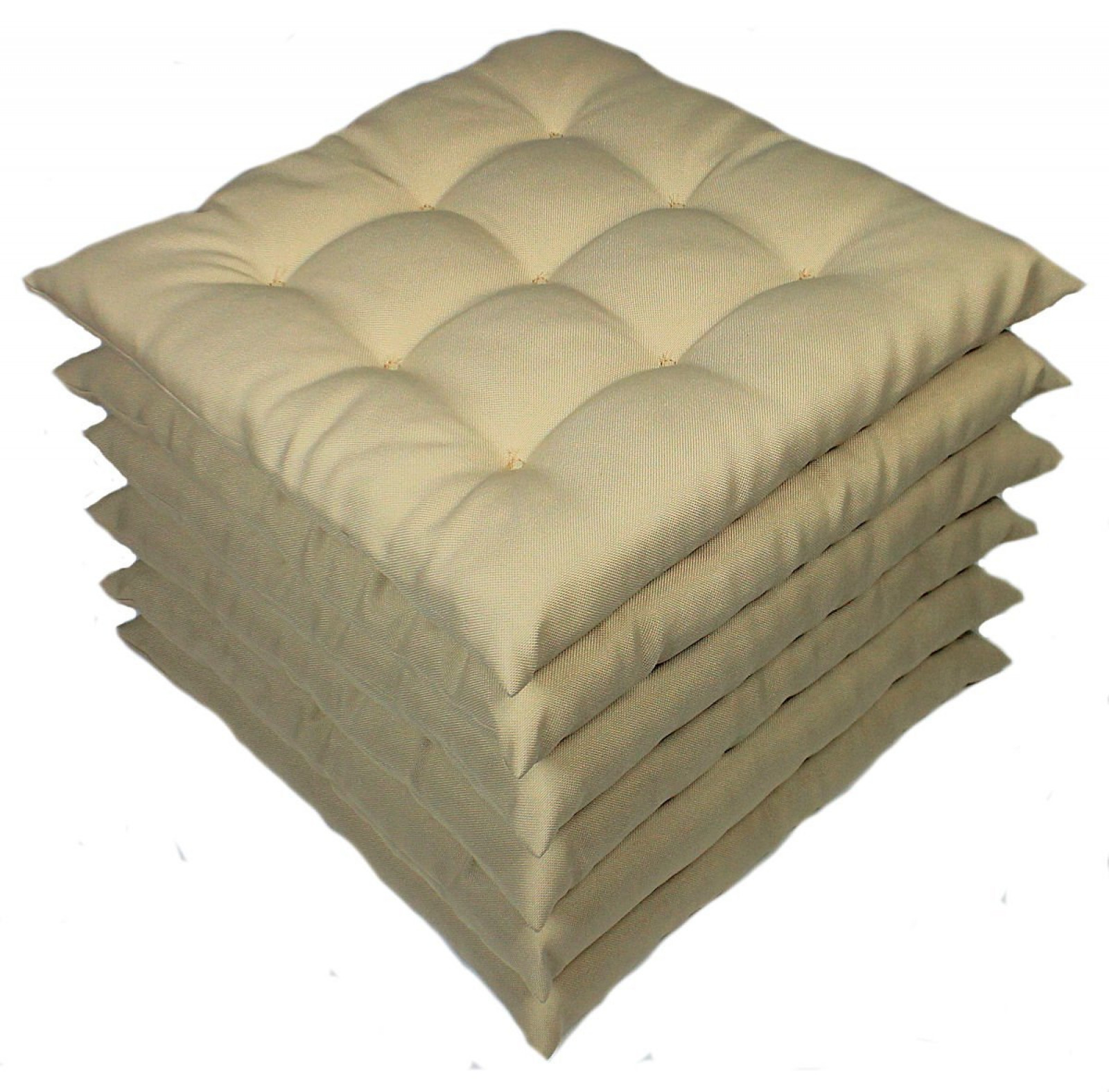 Set 6 x Stuhlkissen / Sitzkissen Fabia 40 x 40 cm Dicke 5 cm , Fb. beige , Polyester