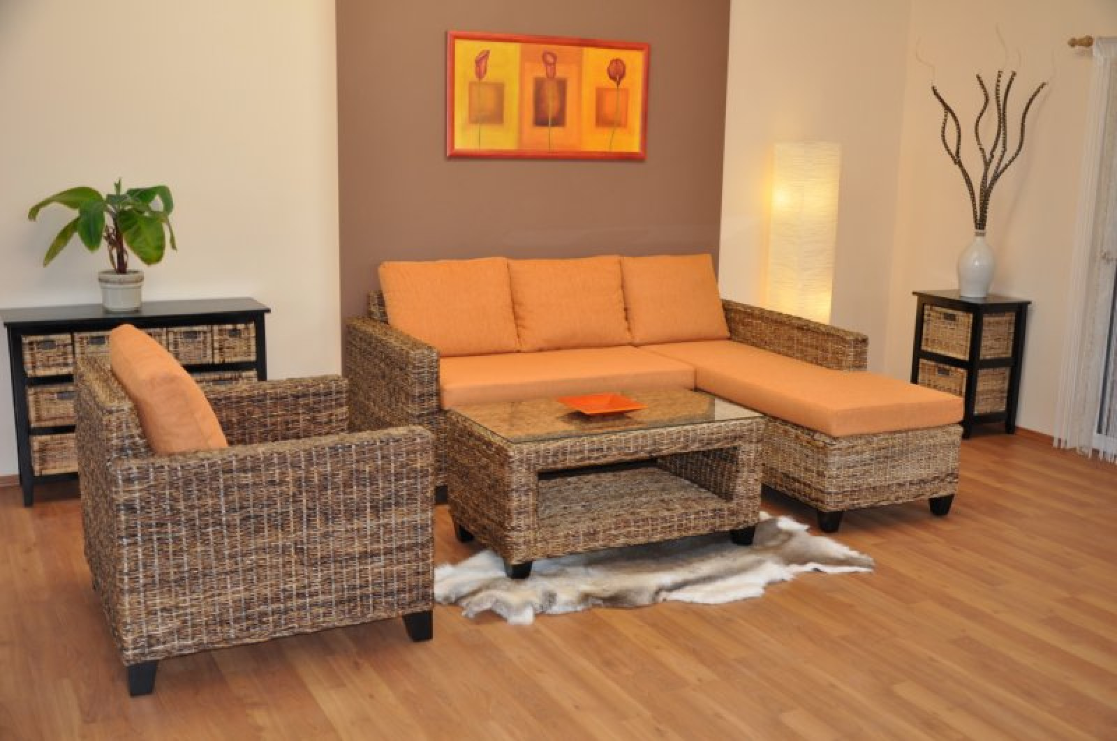 Rattansofa , Sitzgruppe Penang + Sessel