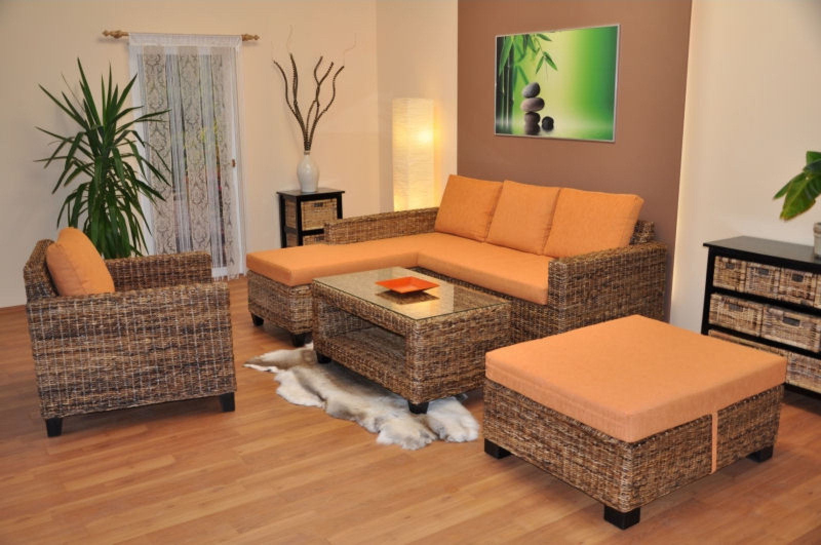 Rattansofa , Sitzgruppe Penang + Sessel / Hocker