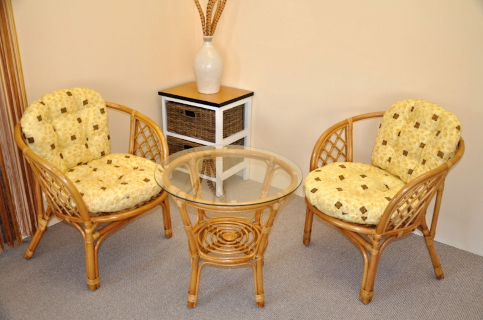 Rattangarnitur , Rattangruppe Bahama , Set 2 Rattansessel + Rattantisch inkl. Polster