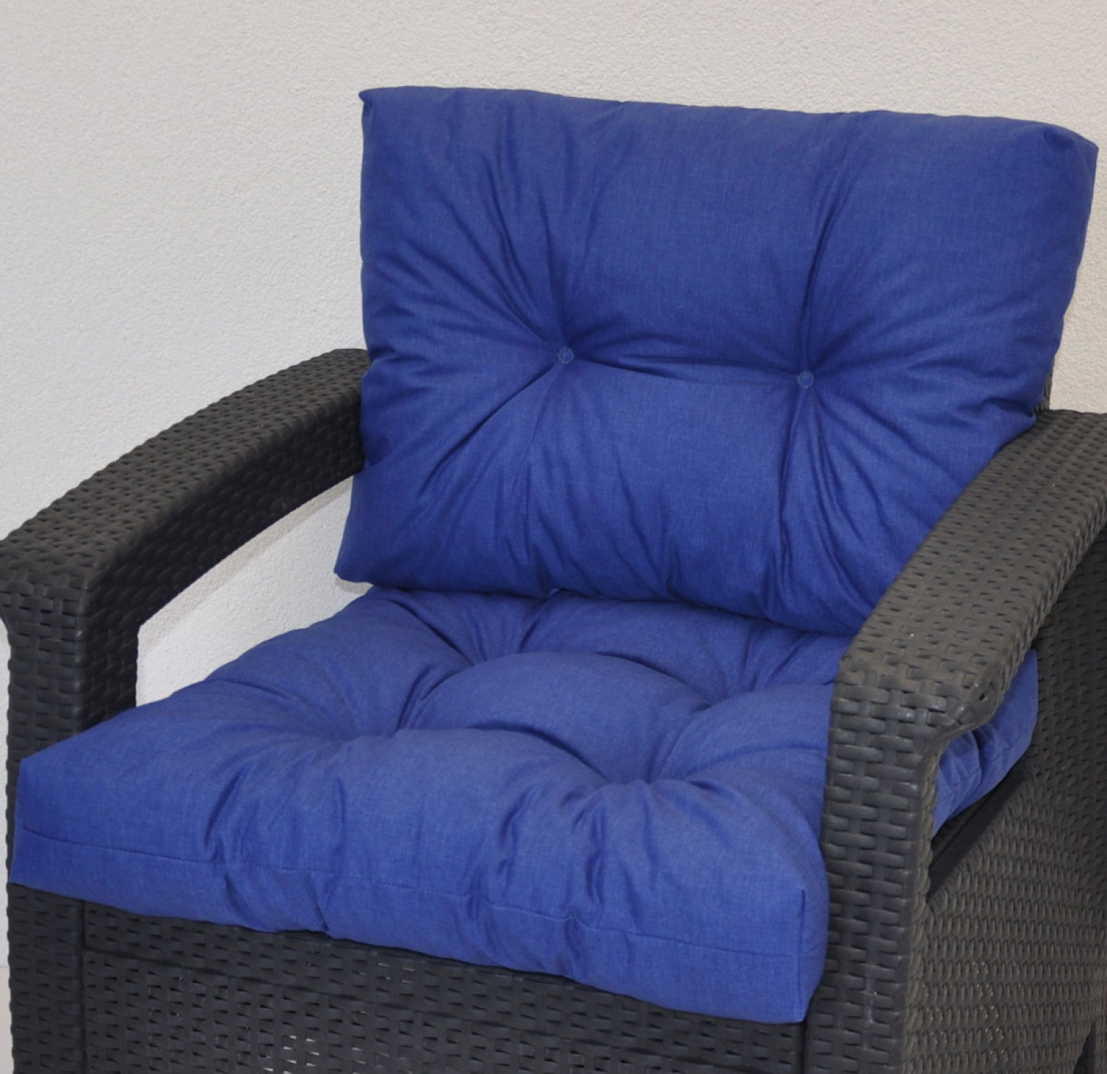 Kissen / Polster für PE - Rattanmöbel , Set Sitz + Rücken , Colore blu marino (dunkelblau)