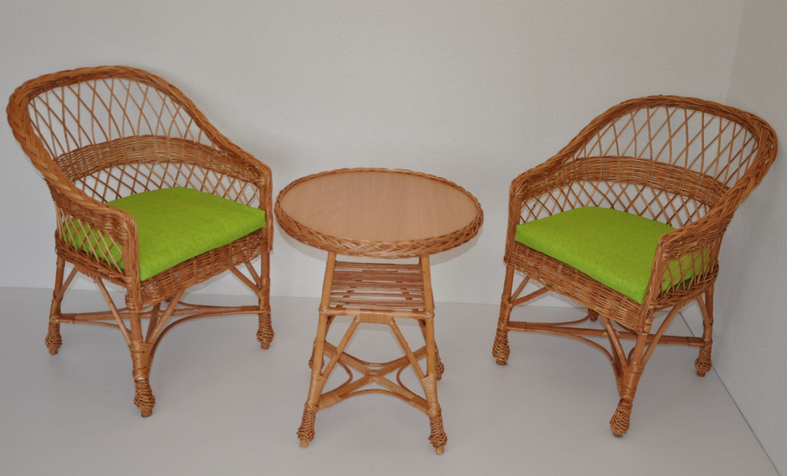 Korbmöbel Set 2 Sessel + Tisch Weide Modell Björn inkl. Sitzkissen