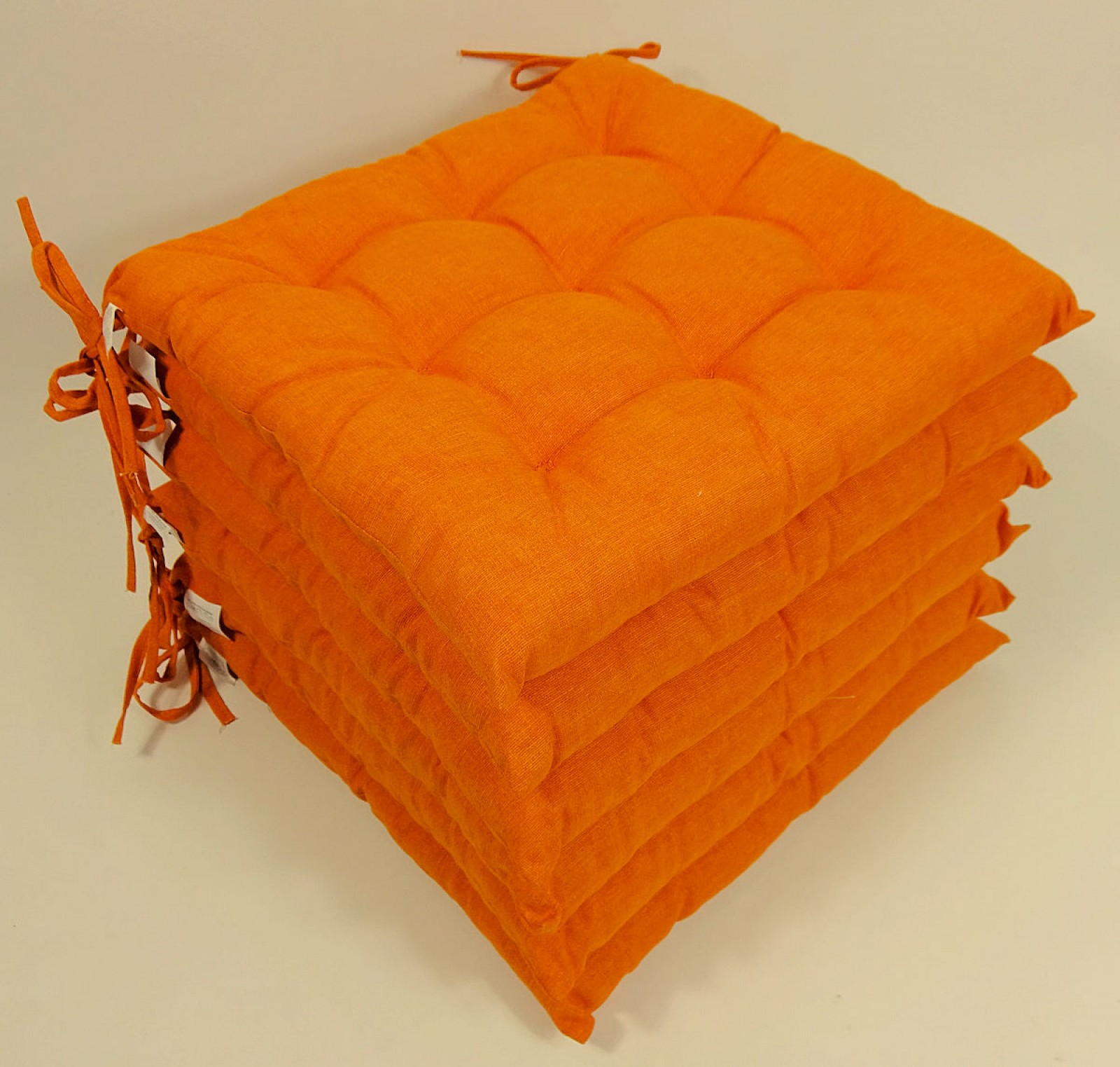 Set 6 x Stuhlkissen / Sitzkissen Fabia 40 x 40 cm Dicke 5 cm , Fb. orange , Baumwolle/Polyester