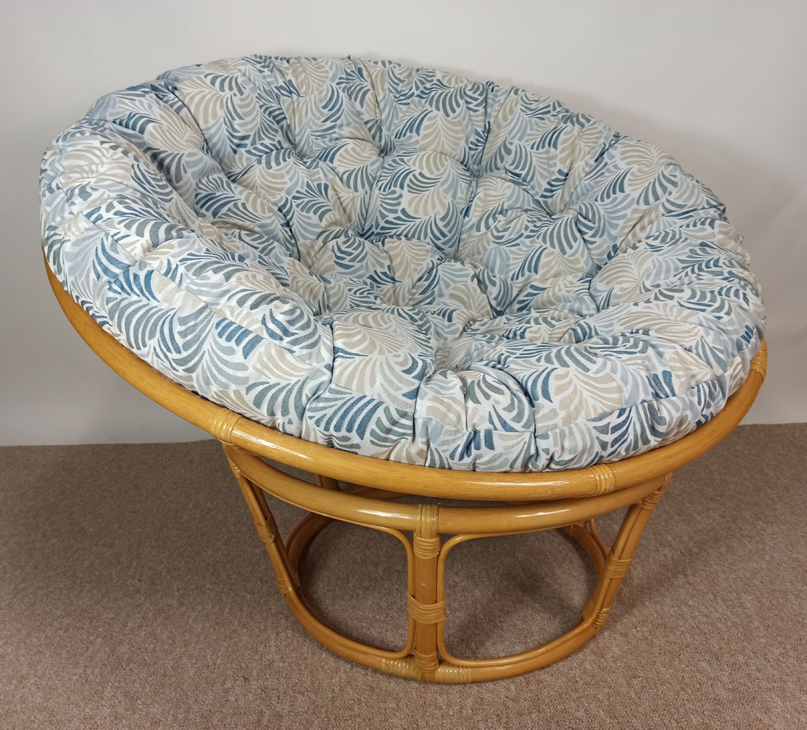Rattan Papasansessel 110 cm cm Fb. honig Polster Stoff CALIFORNIA DREAM Janis blue