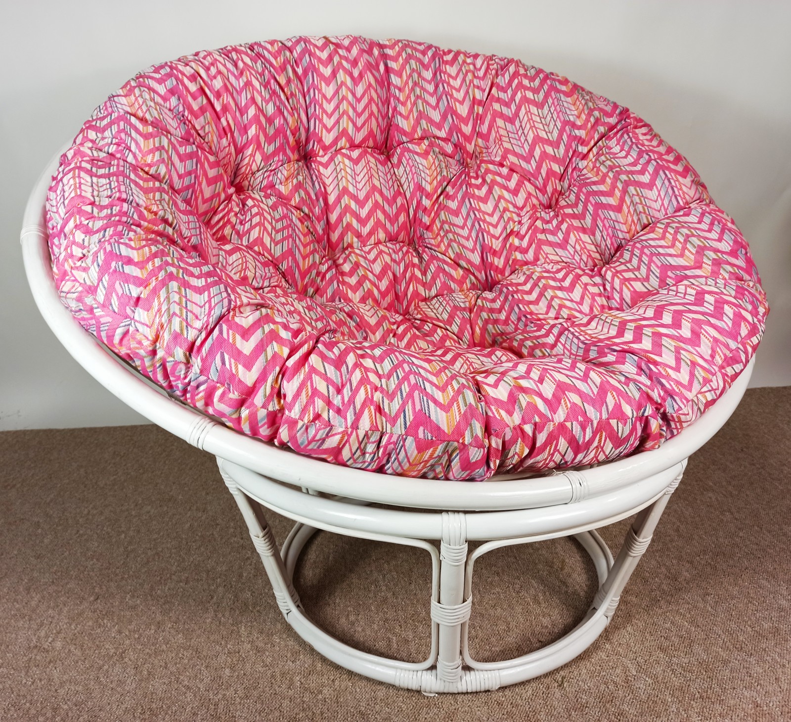 Rattan Papasansessel 110 cm cm Fb. weiß lackiert Polster Stoff CALIFORNIA DREAM Santana rose