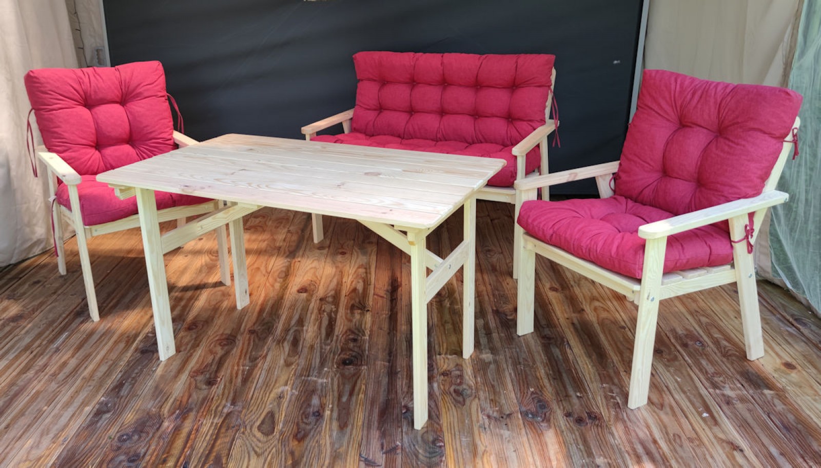 Rattani.de - Massivholz Sitzgruppe Nordic 2+1+1 Set 2 Gartenstühle