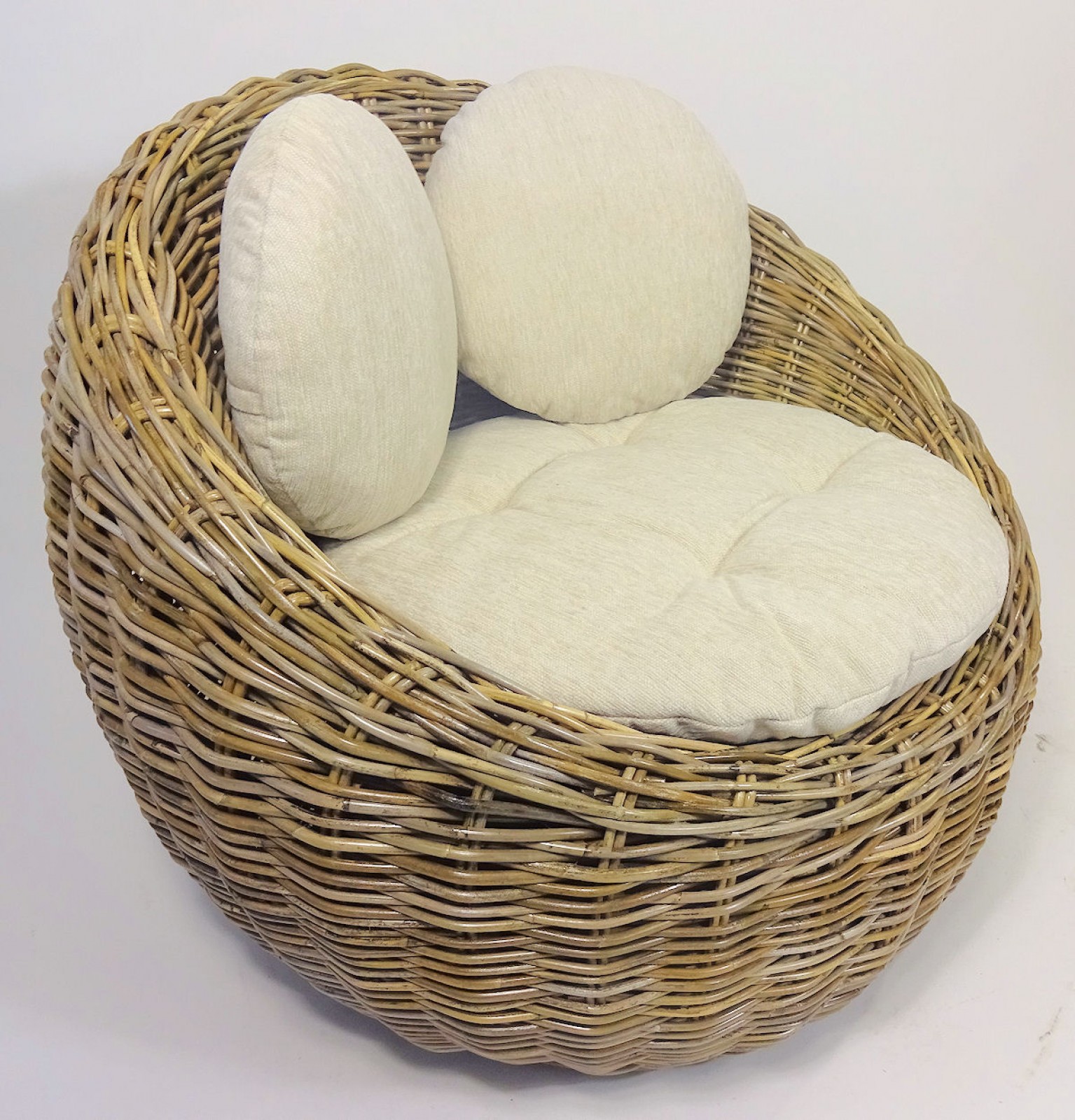 XL Rattansessel , Rattan Sessel inkl. hochwertigen Loneta Polster , D 110 cm . Fb. Rattan koobo gray
