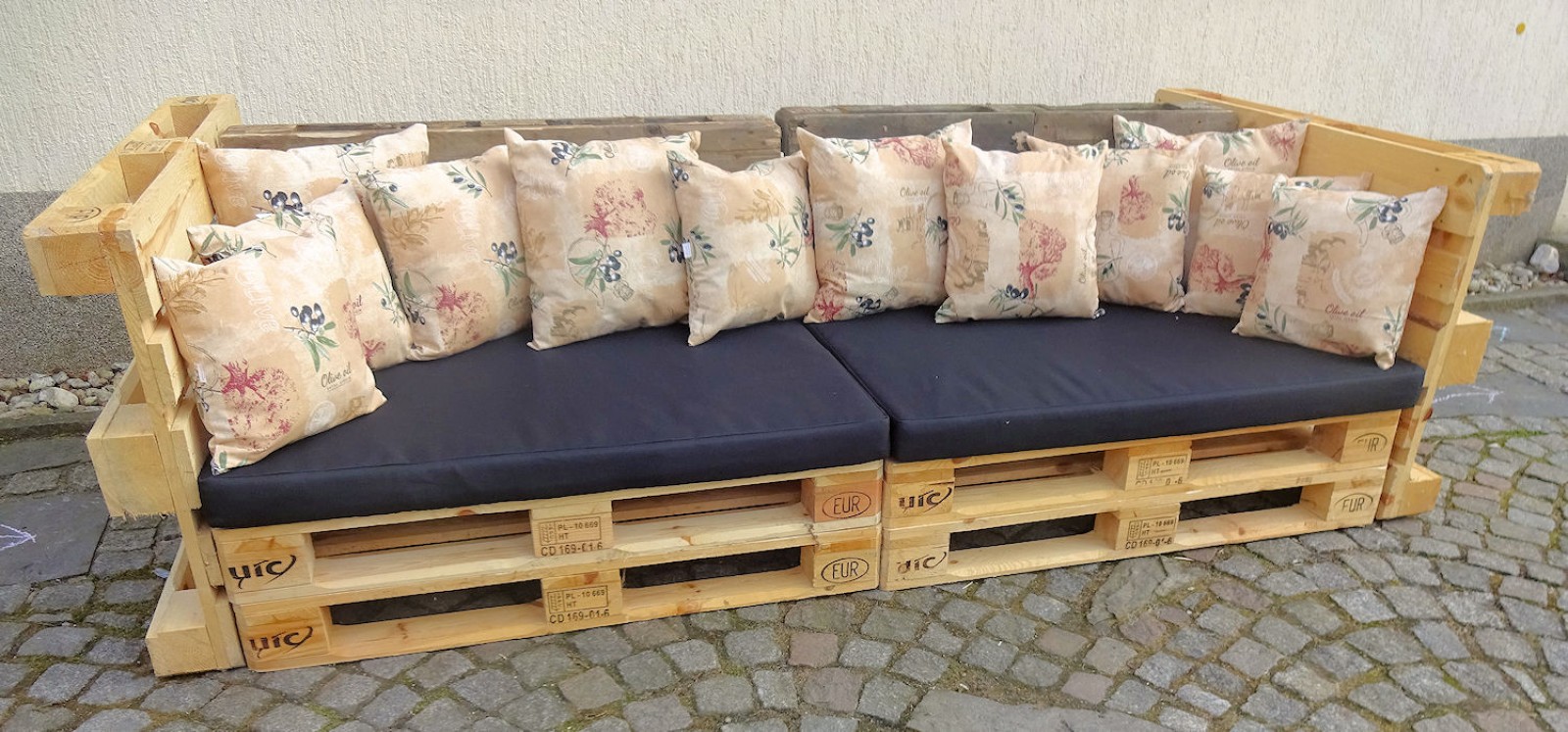 Polster für Palettensofa , Palettenpolster , Palettenkissen , Europalette , Set 2 Sitzkissen + 12 Rückenkissen , Fb. schwarz