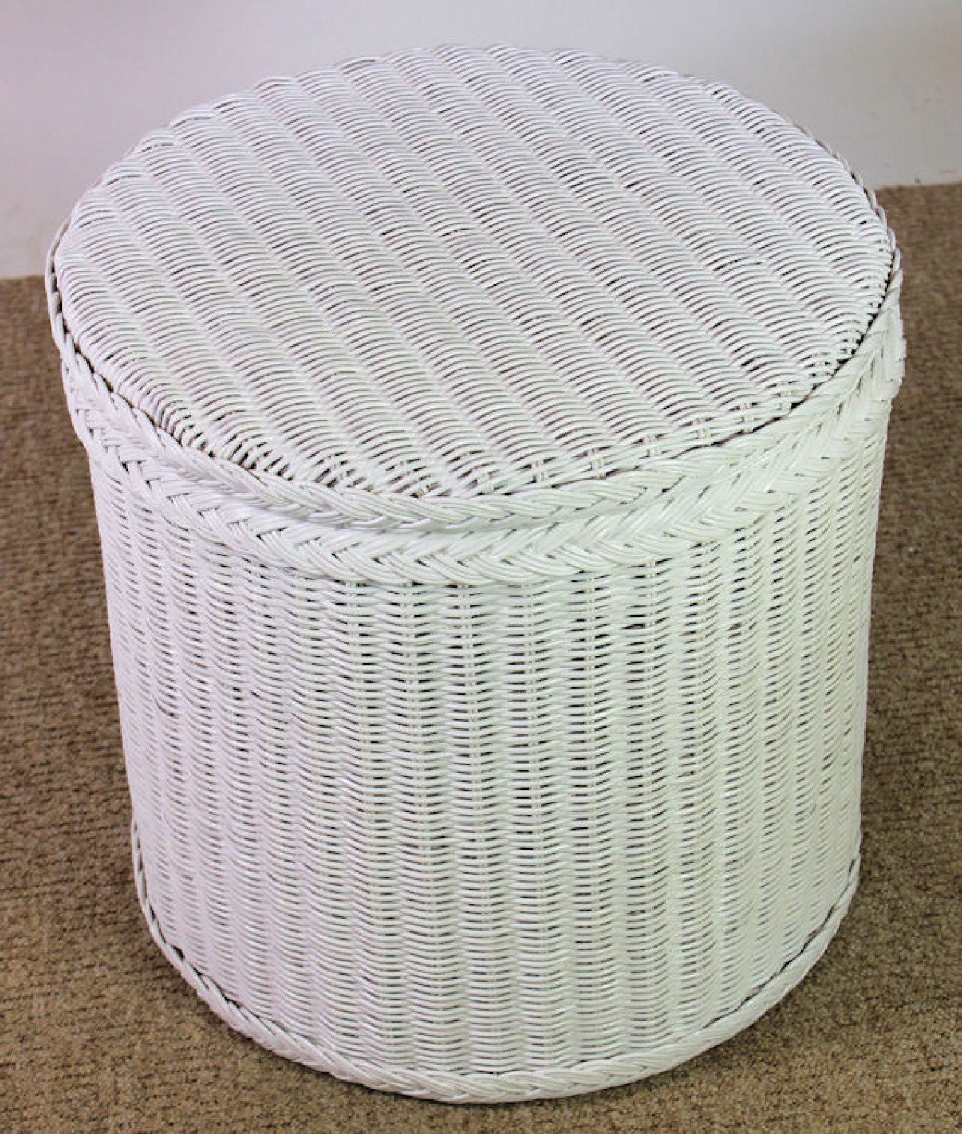 Rattani.de - Rattan Wäschekorb / Wäschetruhe "Rund" Fb. Weiß Lackiert