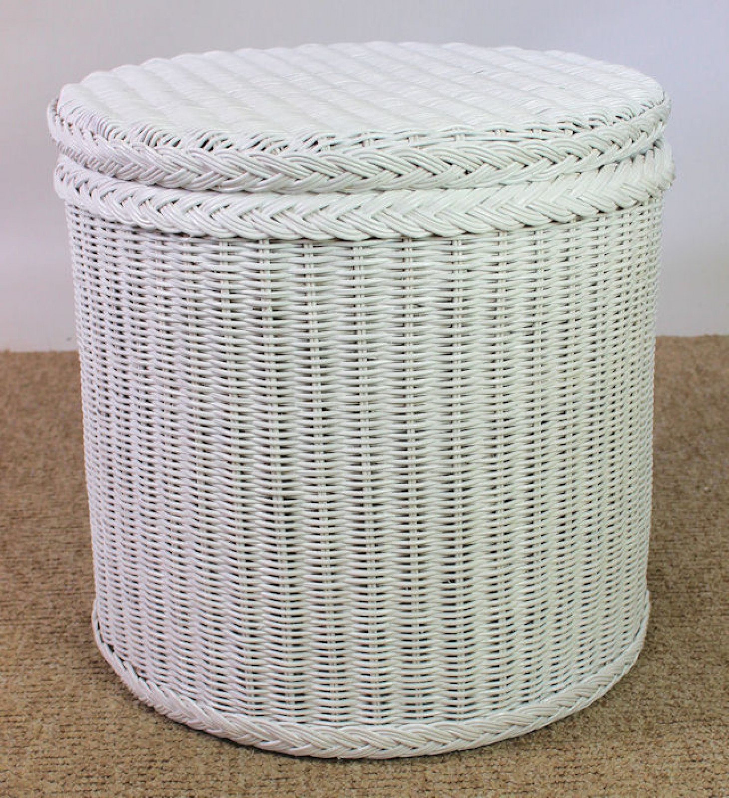 Rattani.de - Rattan Wäschekorb / Wäschetruhe "Rund" Fb. Weiß Lackiert