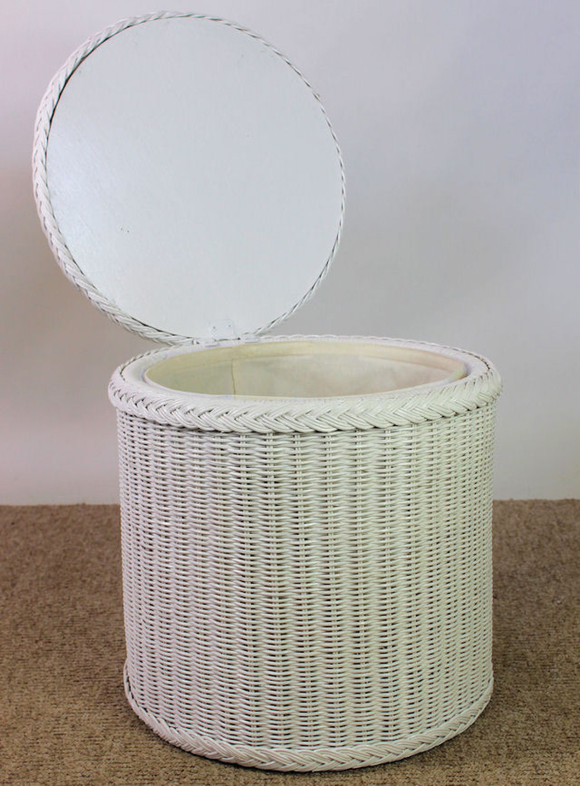 Rattani.de - Rattan Wäschekorb / Wäschetruhe "Rund" Fb. Weiß Lackiert