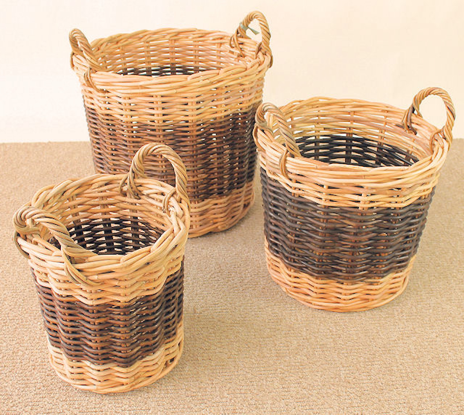 3er Set Rattan Holz- und Kaminkörbe