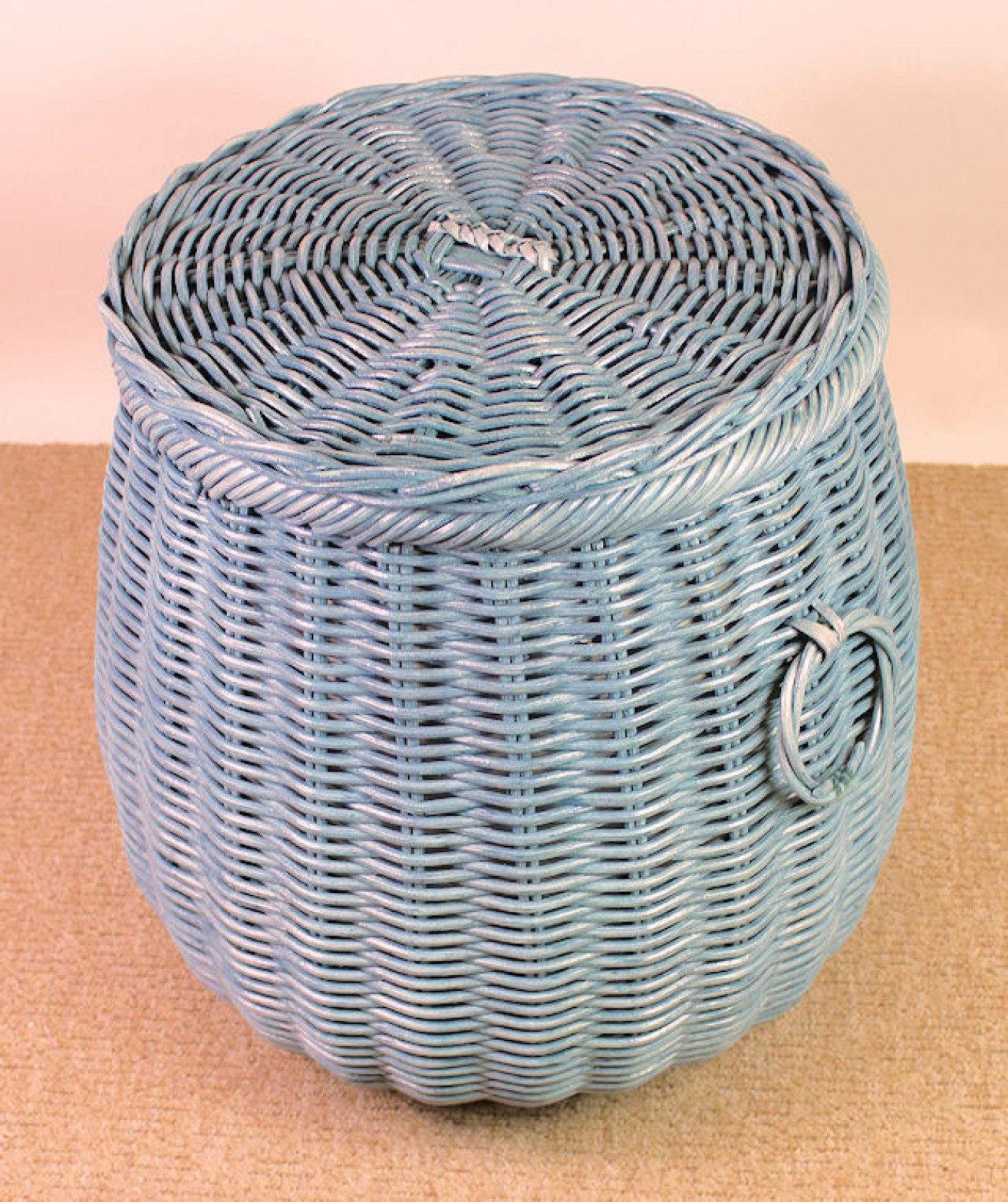 Rattani.de - Rattan Wäschebehälter Wäschekorb Fb. blue wash D 50 cm H 54 cm