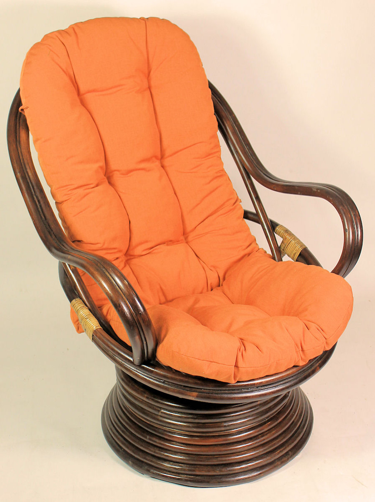 Rattan Drehsessel Linda inkl. Polster , darkbrown , Stoff terracotta