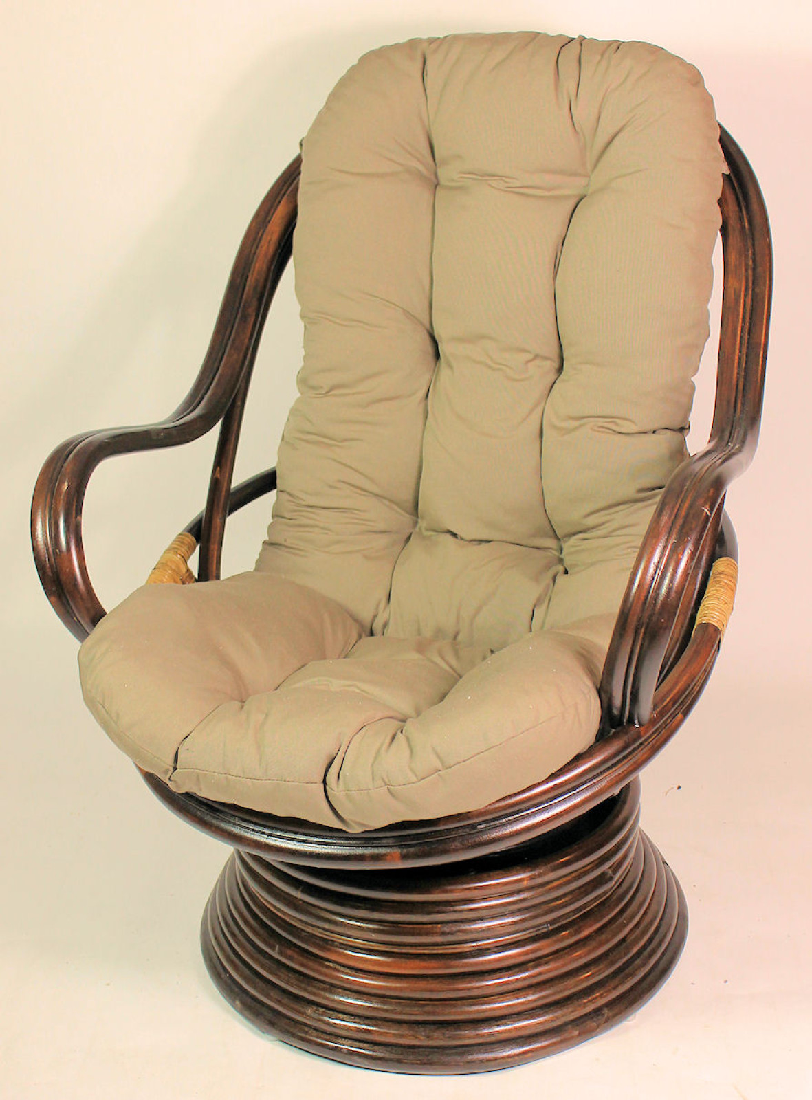 Rattan Drehsessel Linda inkl. Polster , darkbrown , Stoff dunkelgrau