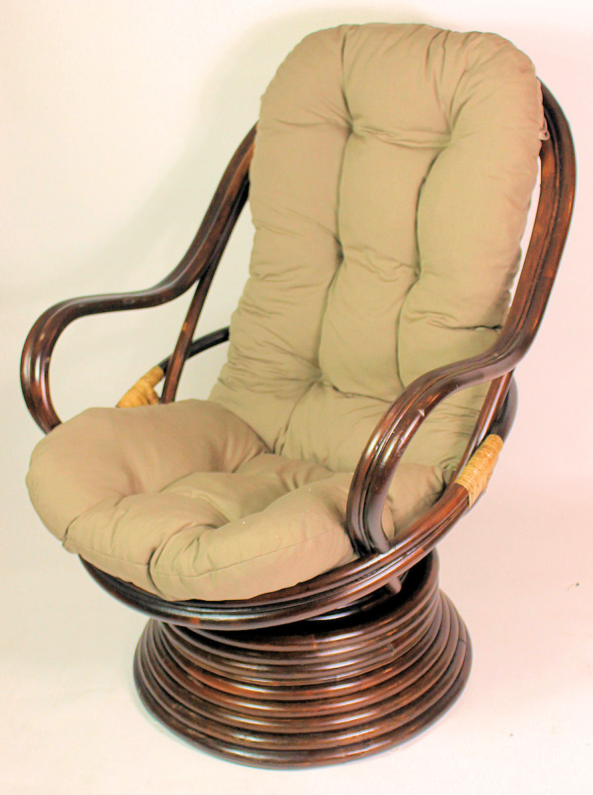Rattan Drehsessel Linda inkl. Polster , darkbrown , Stoff dunkelgrau