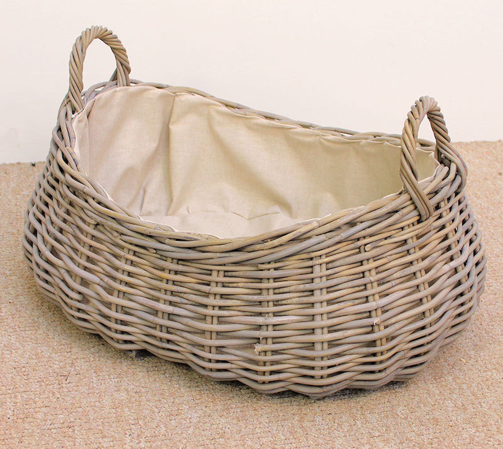 Rattan Kaminkorb Holzkorb inkl. Leinenfutter Fb. gray 62x50 cm H 28/36 cm