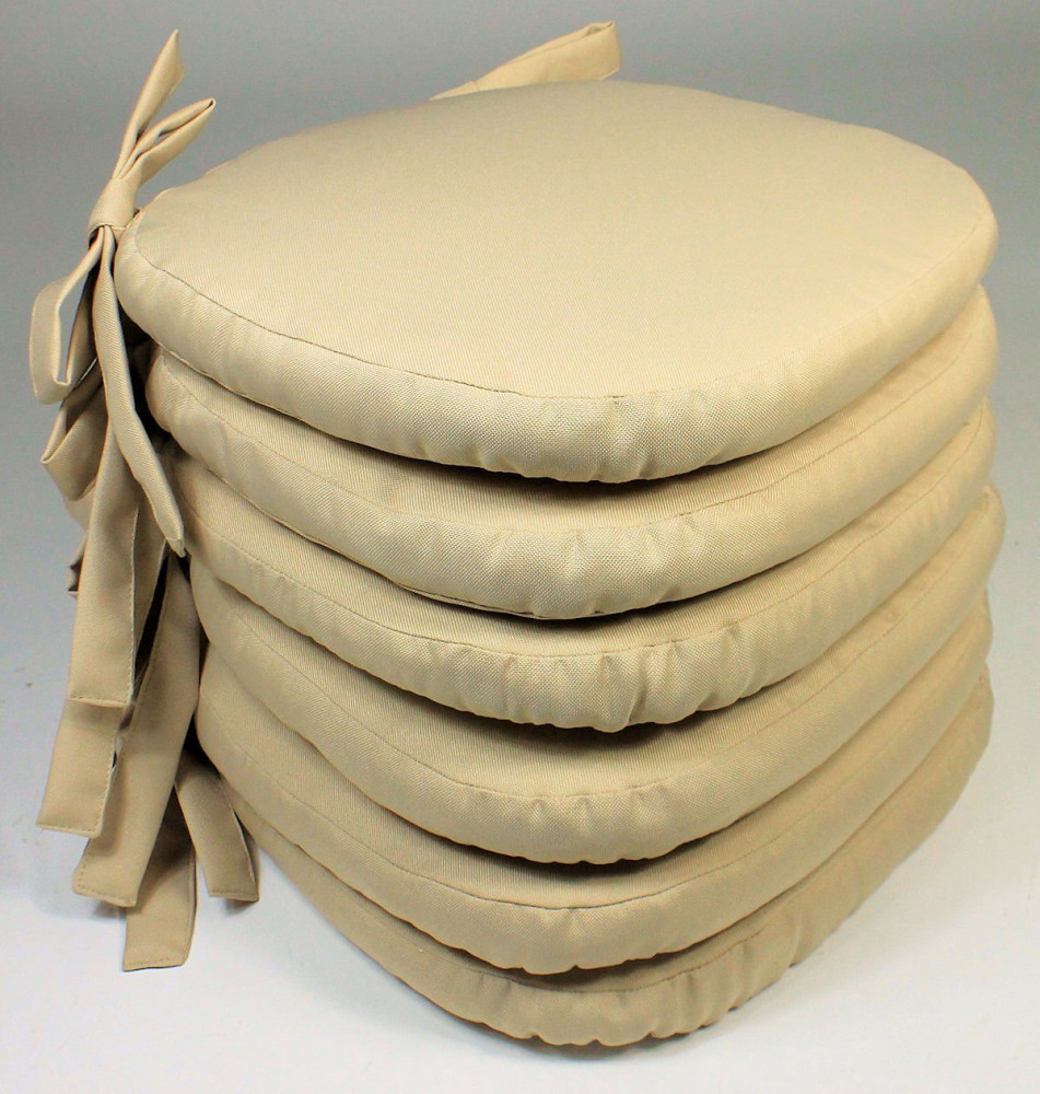 Set 6 x Stuhlkissen / Sitzkissen Marina mit Schleifen 40 x 40 cm Dicke 5 cm , Fb. beige , Polyester