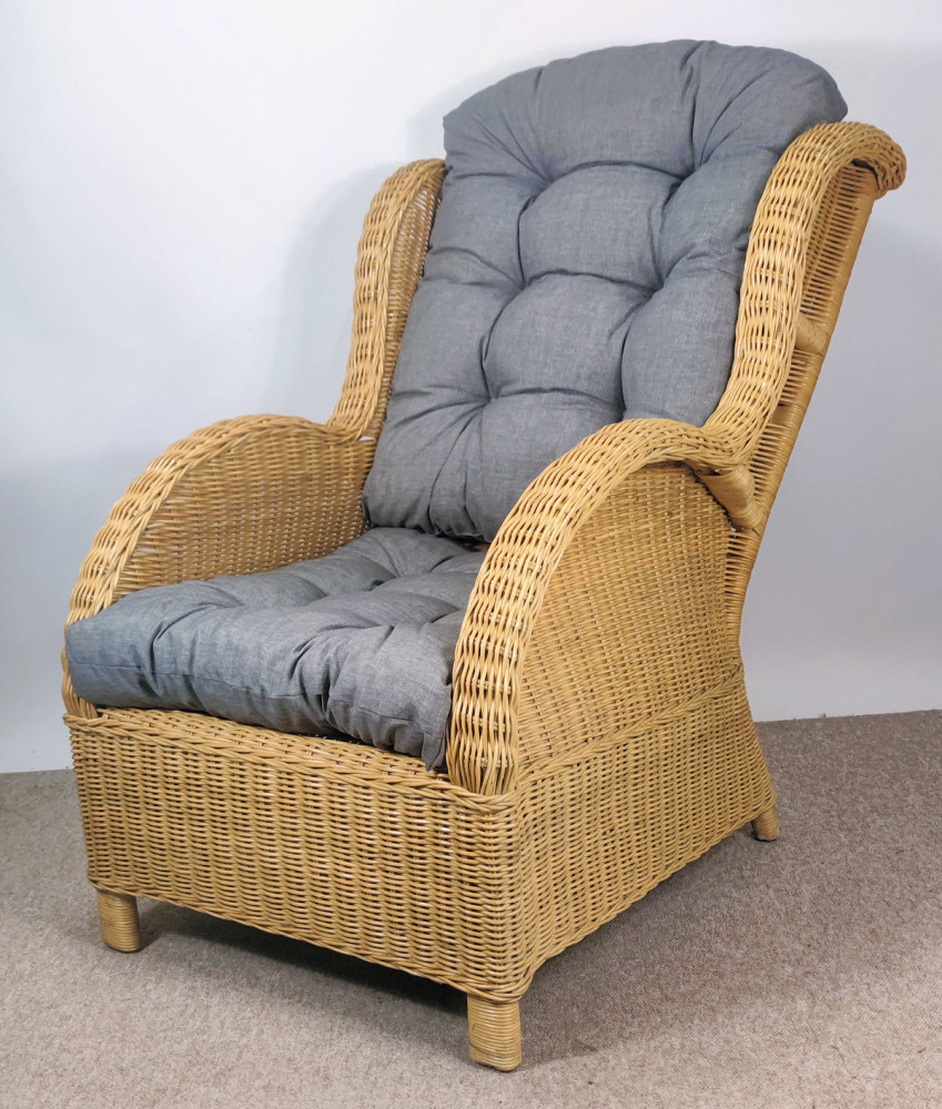 Rattansessel EAR , Rattan Ohrensessel honigfaben inkl. Polster dark gray