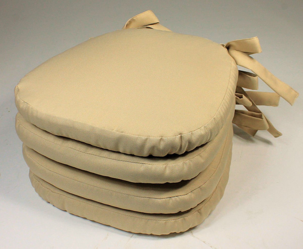 Set 4 x Stuhlkissen / Sitzkissen Marina mit Schleifen 40 x 40 cm Dicke 5 cm , Fb. beige , Polyester