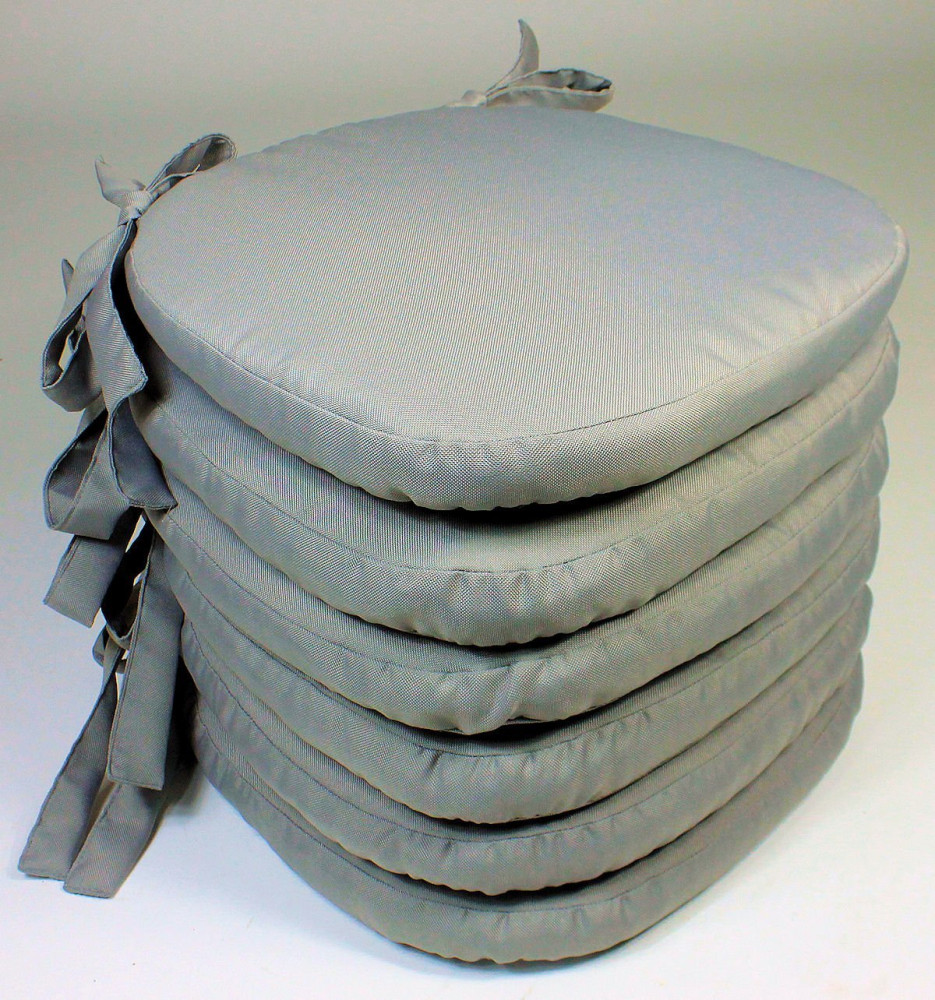 Set 6 x Stuhlkissen / Sitzkissen Marina mit Schleifen 40 x 40 cm Dicke 5 cm , Fb. soft gray , Polyester