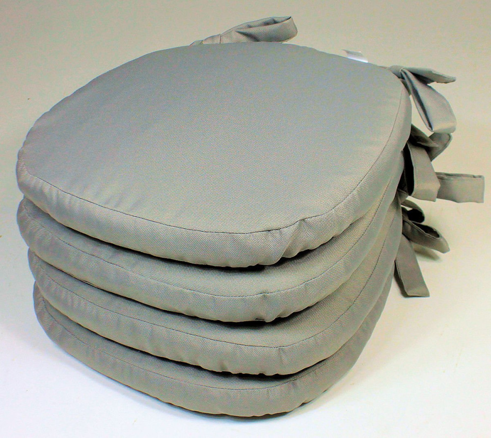 Set 4 x Stuhlkissen / Sitzkissen Marina mit Schleifen 40 x 40 cm Dicke 5 cm , Fb. soft gray , Polyester